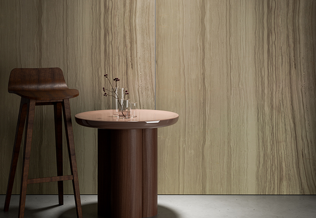Stone-look acoustic wall panels in an interior, by UniVicoustic