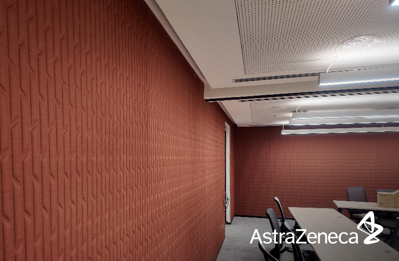 Terracotta patterned acoustic wall panels at AstraZeneca, by UniVicoustic